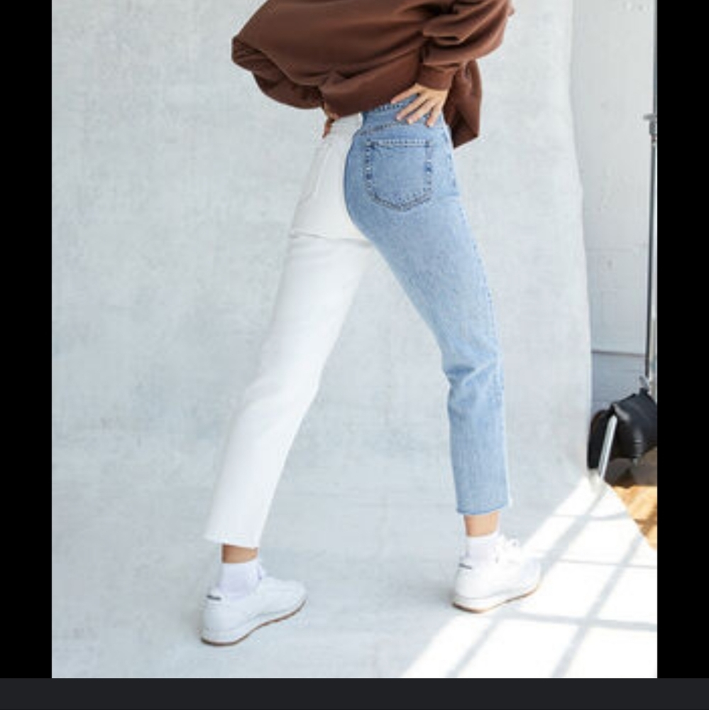 PacSun Eco White Two-Tone High Waisted Button Straight Leg Ankle Jeans Sz 22 - Picture 2 of 11